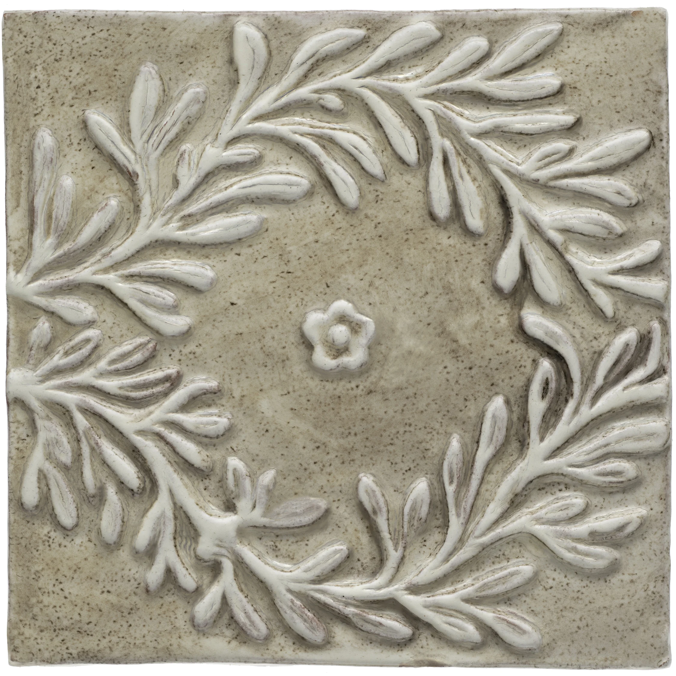 C02-Laurel with Flowers 6x6 Ceramic Handmade Tile | Moore-Merkowitz